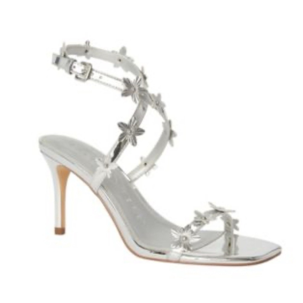 Silver Floral Strappy Heel Women's Size 6.5 NEW NIB Katy Perry Summer Spring Fun - Picture 5 of 6